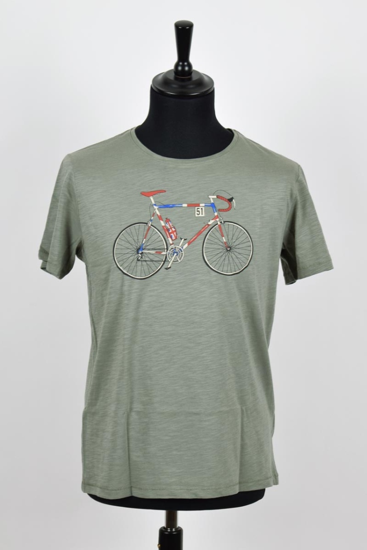 Greenbomb T-Shirt für Herren in Olivgrün mit Bike Print Ansicht Front