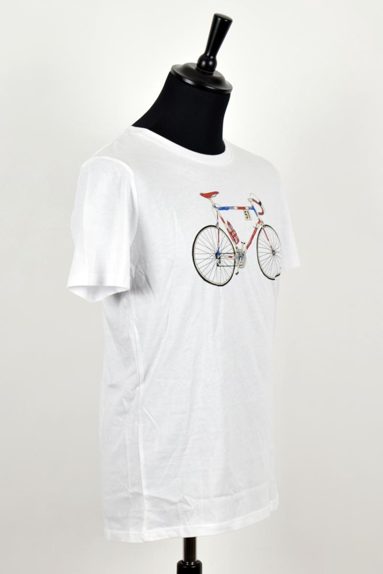 Greenbomb T-Shirt für Herren in Weiß aus geflammter Biobaumwolle mit Bike Print vorne Seitenansicht