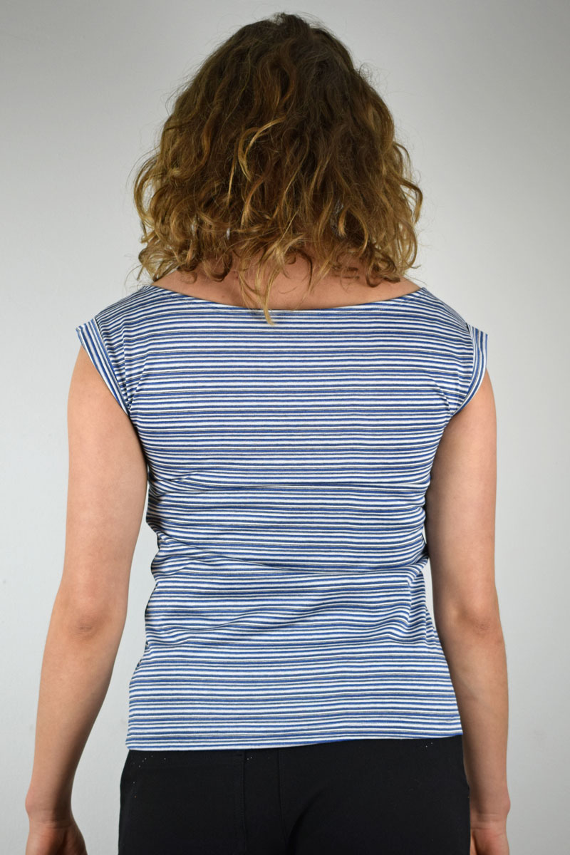 Damen Glitzerfäden T-Shirt Blau-Grau mit Streifen Viskose